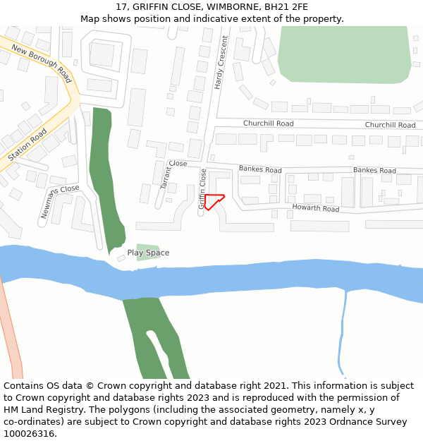 17, GRIFFIN CLOSE, WIMBORNE, BH21 2FE: Location map and indicative extent of plot