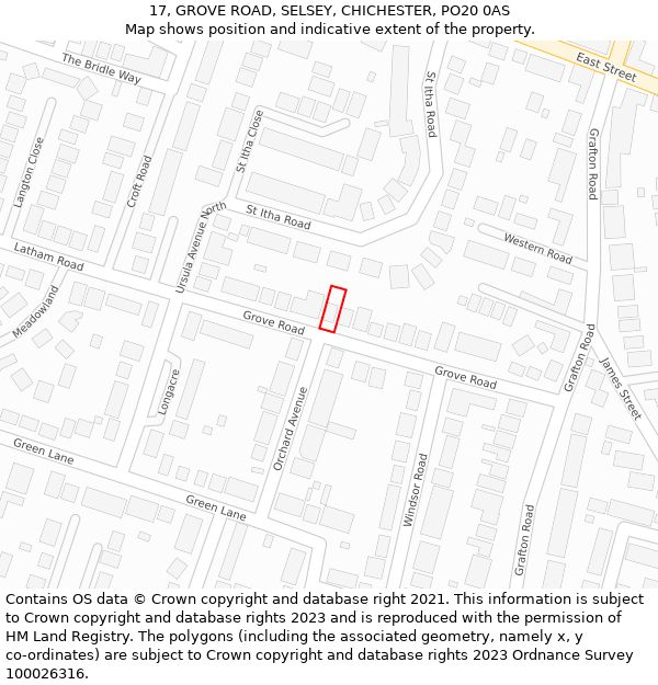 17, GROVE ROAD, SELSEY, CHICHESTER, PO20 0AS: Location map and indicative extent of plot