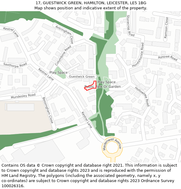 17, GUESTWICK GREEN, HAMILTON, LEICESTER, LE5 1BG: Location map and indicative extent of plot