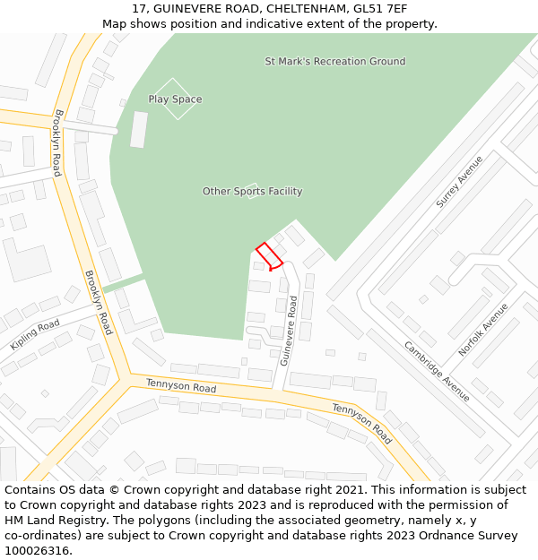 17, GUINEVERE ROAD, CHELTENHAM, GL51 7EF: Location map and indicative extent of plot
