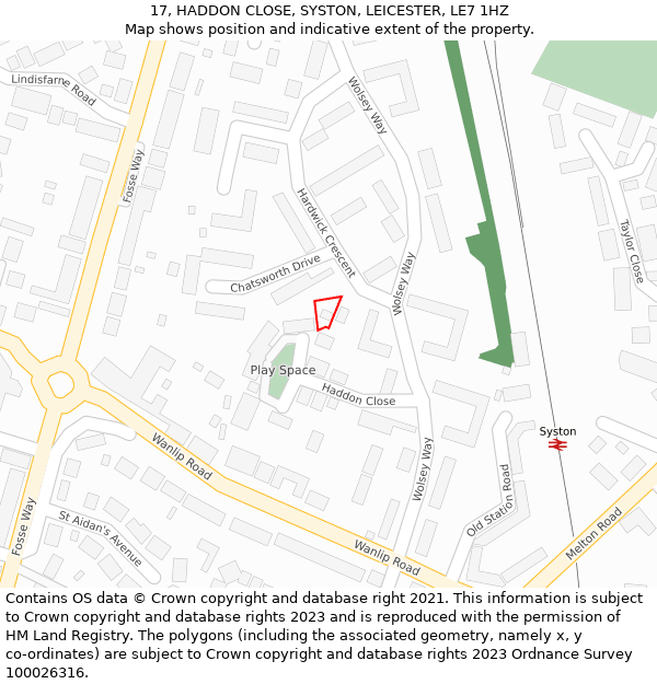 17, HADDON CLOSE, SYSTON, LEICESTER, LE7 1HZ: Location map and indicative extent of plot