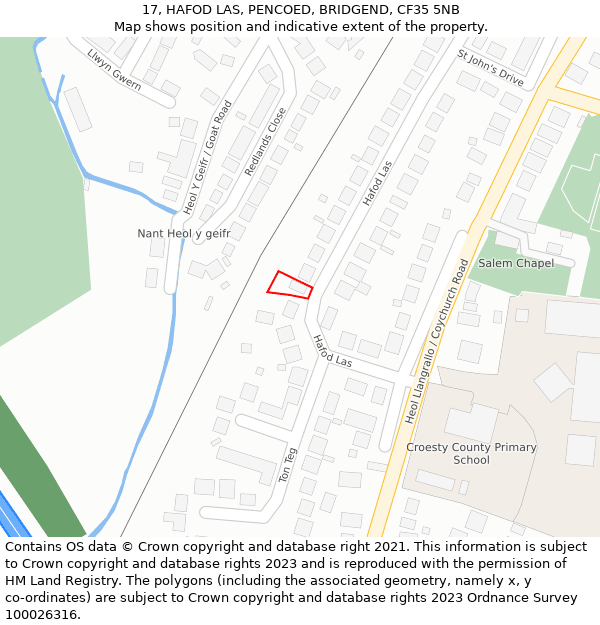 17, HAFOD LAS, PENCOED, BRIDGEND, CF35 5NB: Location map and indicative extent of plot