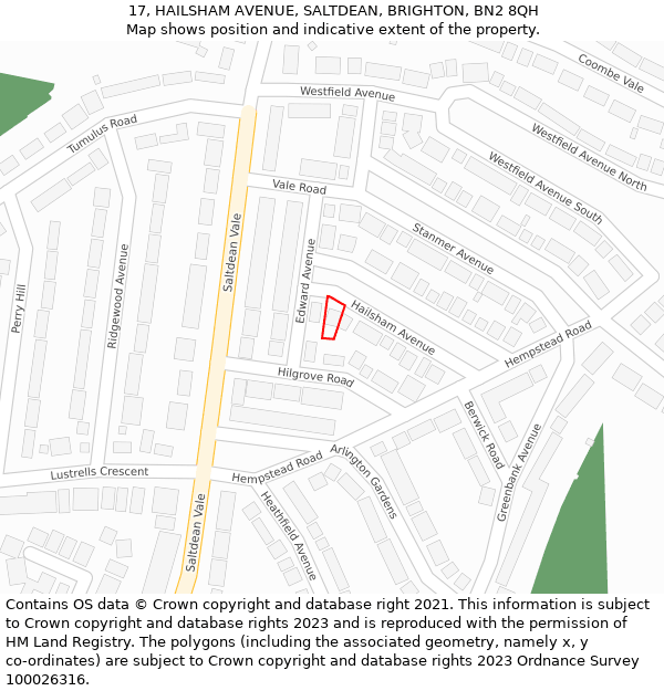 17, HAILSHAM AVENUE, SALTDEAN, BRIGHTON, BN2 8QH: Location map and indicative extent of plot