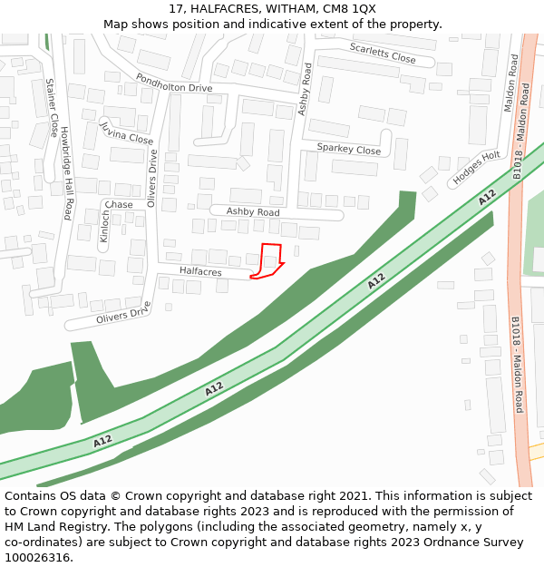 17, HALFACRES, WITHAM, CM8 1QX: Location map and indicative extent of plot