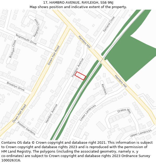 17, HAMBRO AVENUE, RAYLEIGH, SS6 9NJ: Location map and indicative extent of plot