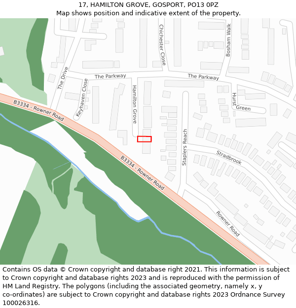 17, HAMILTON GROVE, GOSPORT, PO13 0PZ: Location map and indicative extent of plot