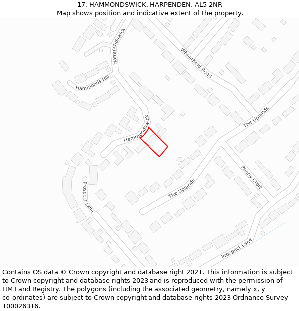 17, HAMMONDSWICK, HARPENDEN, AL5 2NR: Location map and indicative extent of plot