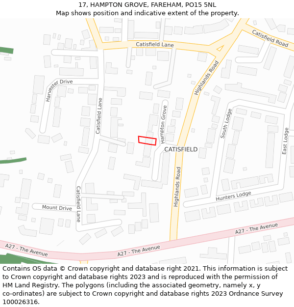 17, HAMPTON GROVE, FAREHAM, PO15 5NL: Location map and indicative extent of plot
