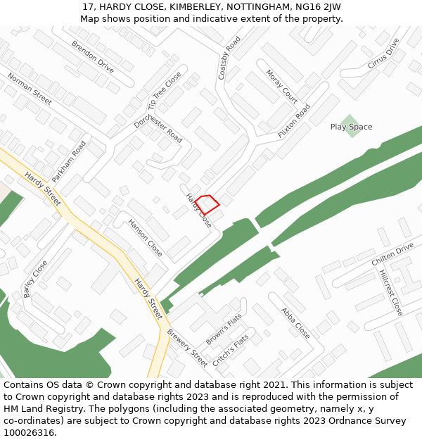 17, HARDY CLOSE, KIMBERLEY, NOTTINGHAM, NG16 2JW: Location map and indicative extent of plot