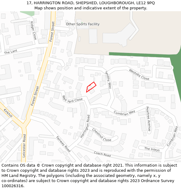 17, HARRINGTON ROAD, SHEPSHED, LOUGHBOROUGH, LE12 9PQ: Location map and indicative extent of plot