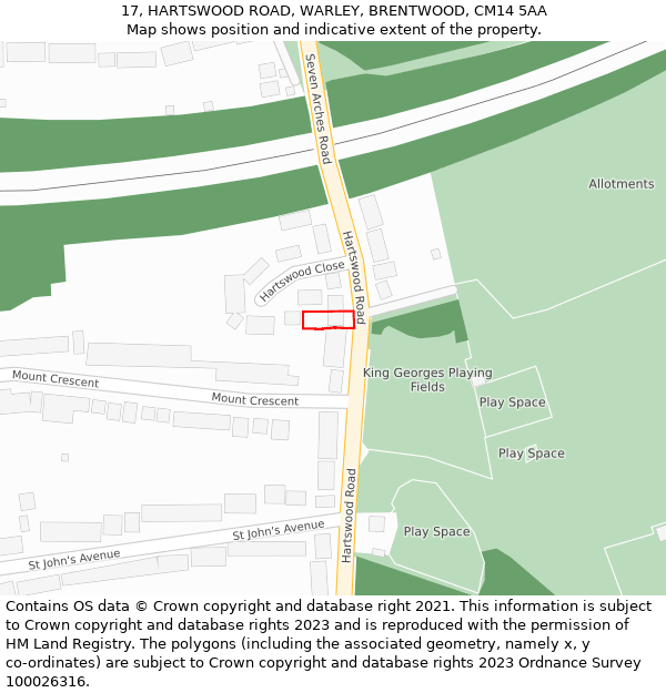17, HARTSWOOD ROAD, WARLEY, BRENTWOOD, CM14 5AA: Location map and indicative extent of plot