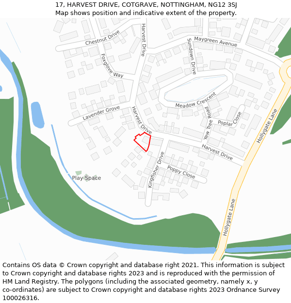 17, HARVEST DRIVE, COTGRAVE, NOTTINGHAM, NG12 3SJ: Location map and indicative extent of plot