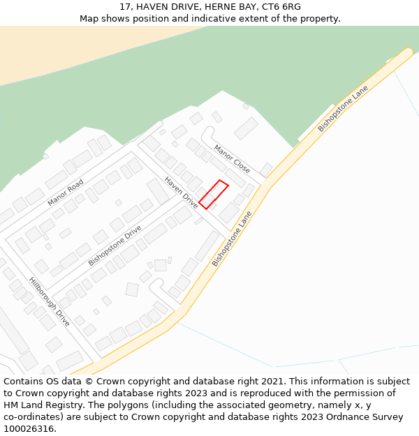 17, HAVEN DRIVE, HERNE BAY, CT6 6RG: Location map and indicative extent of plot