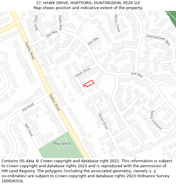 17, HAWK DRIVE, HARTFORD, HUNTINGDON, PE29 1LF: Location map and indicative extent of plot