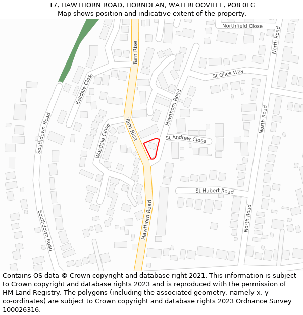 17, HAWTHORN ROAD, HORNDEAN, WATERLOOVILLE, PO8 0EG: Location map and indicative extent of plot