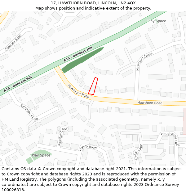 17, HAWTHORN ROAD, LINCOLN, LN2 4QX: Location map and indicative extent of plot