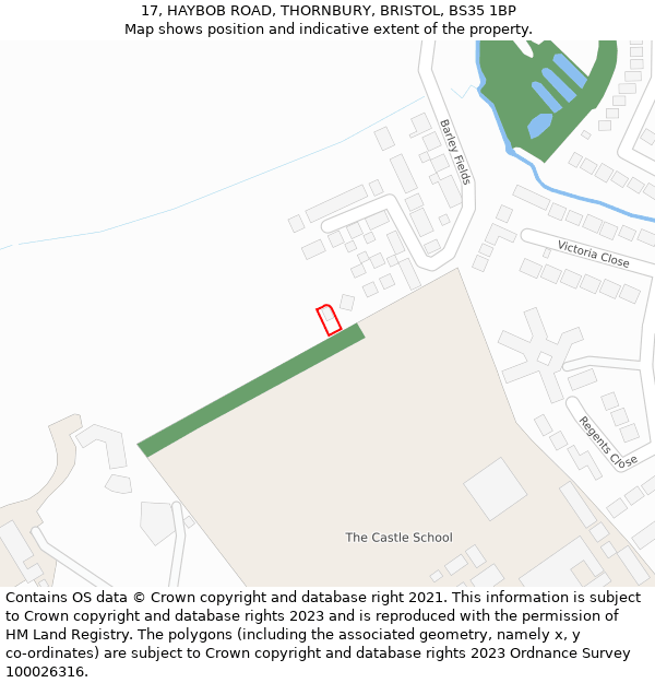 17, HAYBOB ROAD, THORNBURY, BRISTOL, BS35 1BP: Location map and indicative extent of plot