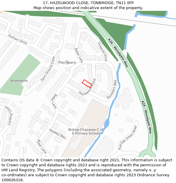 17, HAZELWOOD CLOSE, TONBRIDGE, TN11 0FP: Location map and indicative extent of plot