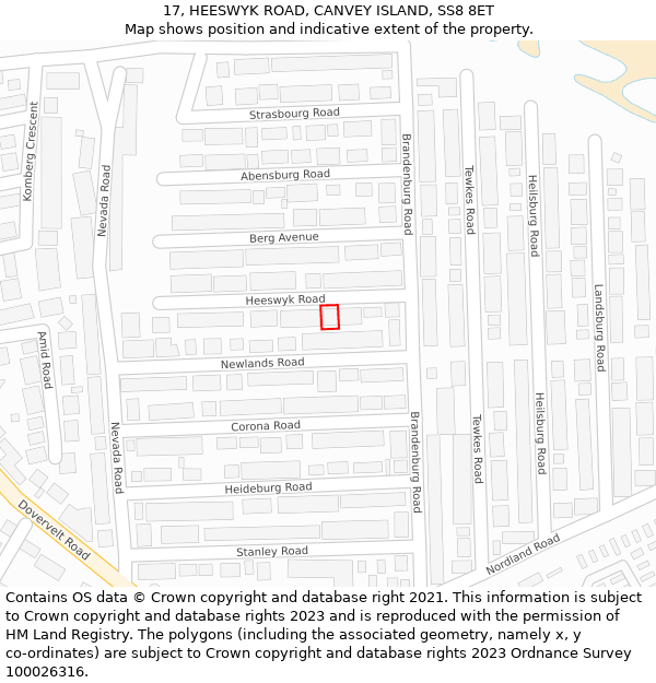 17, HEESWYK ROAD, CANVEY ISLAND, SS8 8ET: Location map and indicative extent of plot