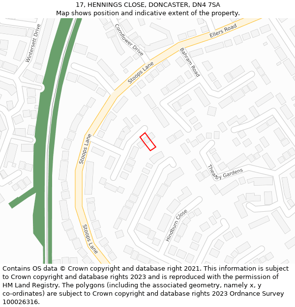 17, HENNINGS CLOSE, DONCASTER, DN4 7SA: Location map and indicative extent of plot