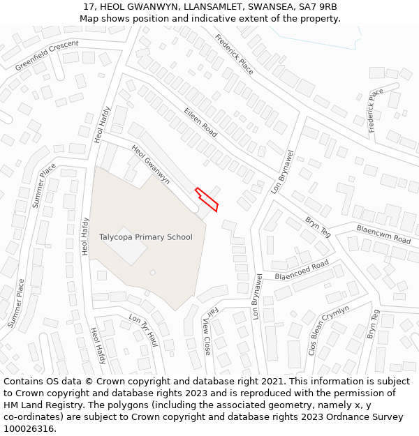 17, HEOL GWANWYN, LLANSAMLET, SWANSEA, SA7 9RB: Location map and indicative extent of plot