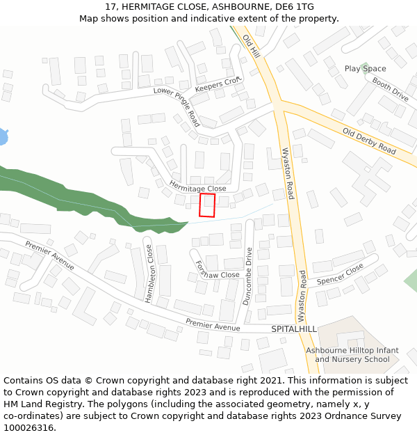 17, HERMITAGE CLOSE, ASHBOURNE, DE6 1TG: Location map and indicative extent of plot