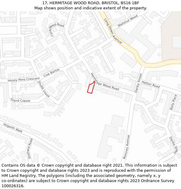 17, HERMITAGE WOOD ROAD, BRISTOL, BS16 1BF: Location map and indicative extent of plot