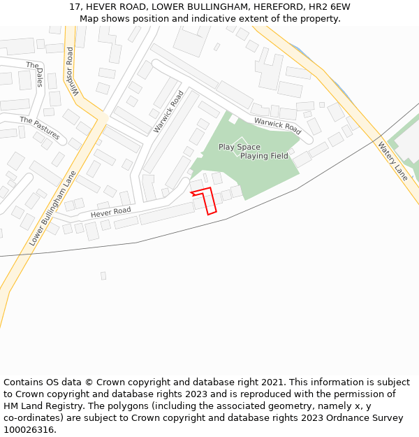 17, HEVER ROAD, LOWER BULLINGHAM, HEREFORD, HR2 6EW: Location map and indicative extent of plot