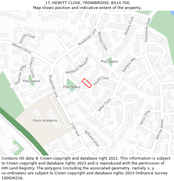 17, HEWITT CLOSE, TROWBRIDGE, BA14 7SG: Location map and indicative extent of plot