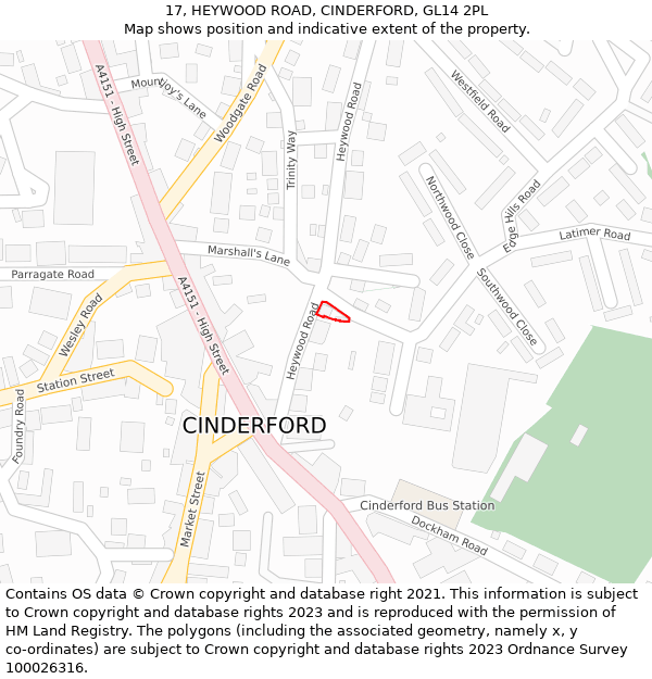 17, HEYWOOD ROAD, CINDERFORD, GL14 2PL: Location map and indicative extent of plot