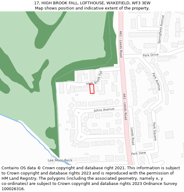 17, HIGH BROOK FALL, LOFTHOUSE, WAKEFIELD, WF3 3EW: Location map and indicative extent of plot