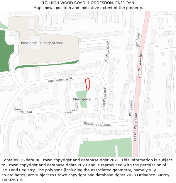 17, HIGH WOOD ROAD, HODDESDON, EN11 9AN: Location map and indicative extent of plot