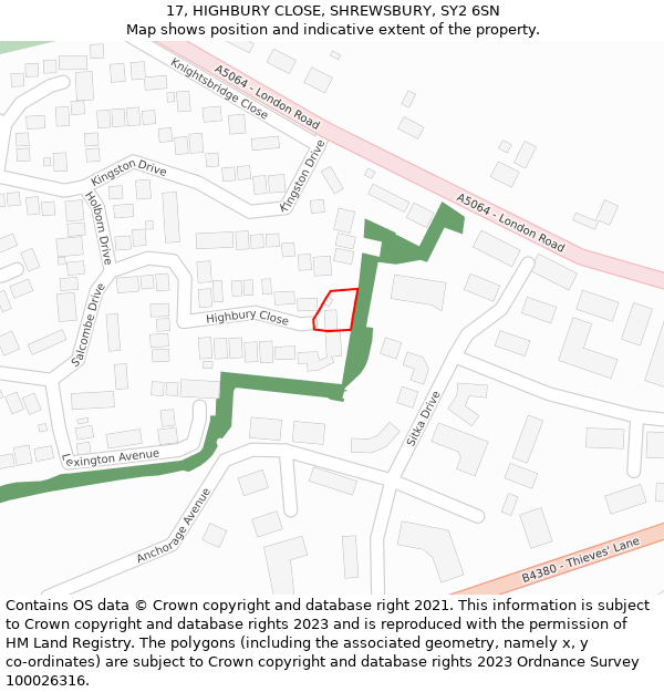 17, HIGHBURY CLOSE, SHREWSBURY, SY2 6SN: Location map and indicative extent of plot