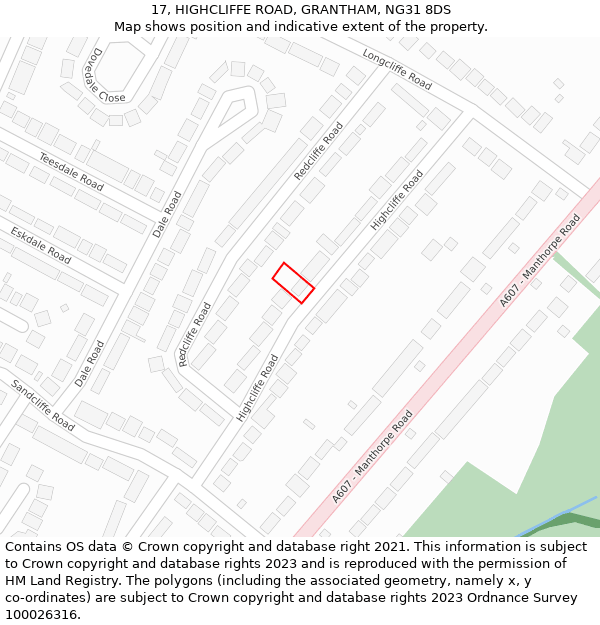 17, HIGHCLIFFE ROAD, GRANTHAM, NG31 8DS: Location map and indicative extent of plot