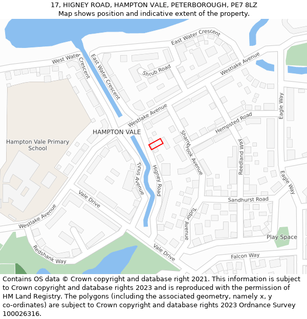 17, HIGNEY ROAD, HAMPTON VALE, PETERBOROUGH, PE7 8LZ: Location map and indicative extent of plot