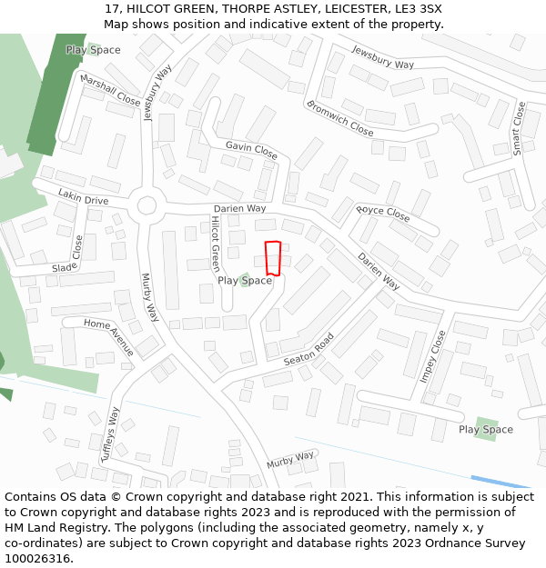 17, HILCOT GREEN, THORPE ASTLEY, LEICESTER, LE3 3SX: Location map and indicative extent of plot
