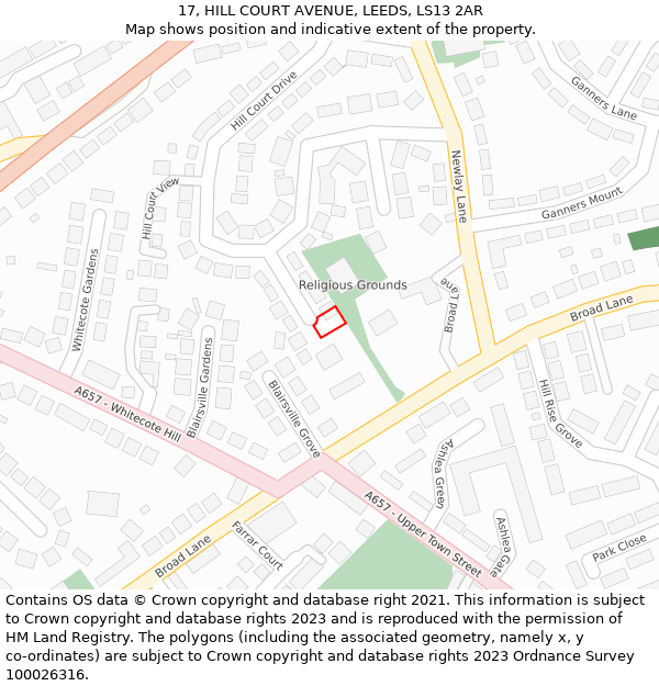 17, HILL COURT AVENUE, LEEDS, LS13 2AR: Location map and indicative extent of plot