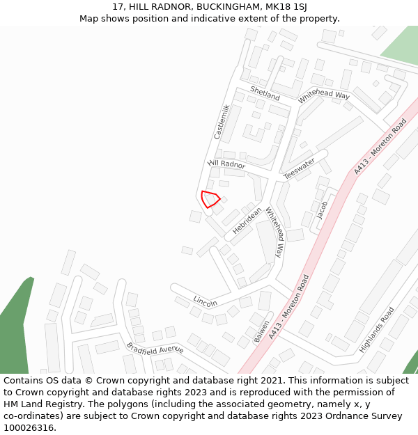 17, HILL RADNOR, BUCKINGHAM, MK18 1SJ: Location map and indicative extent of plot
