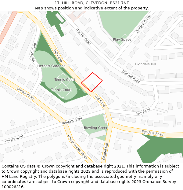 17, HILL ROAD, CLEVEDON, BS21 7NE: Location map and indicative extent of plot