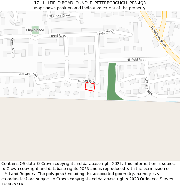 17, HILLFIELD ROAD, OUNDLE, PETERBOROUGH, PE8 4QR: Location map and indicative extent of plot