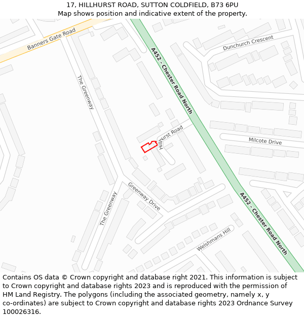 17, HILLHURST ROAD, SUTTON COLDFIELD, B73 6PU: Location map and indicative extent of plot