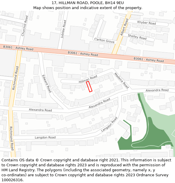 17, HILLMAN ROAD, POOLE, BH14 9EU: Location map and indicative extent of plot