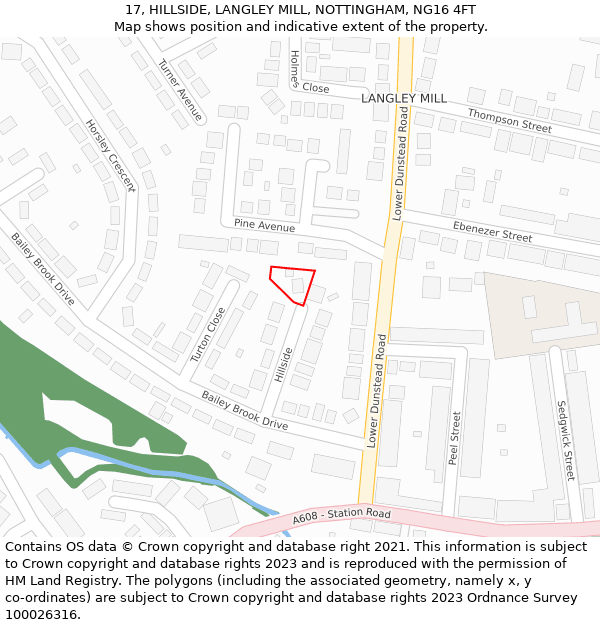 17, HILLSIDE, LANGLEY MILL, NOTTINGHAM, NG16 4FT: Location map and indicative extent of plot