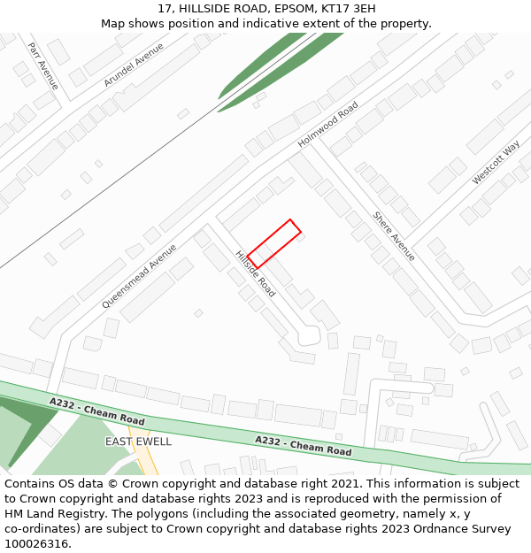 17, HILLSIDE ROAD, EPSOM, KT17 3EH: Location map and indicative extent of plot