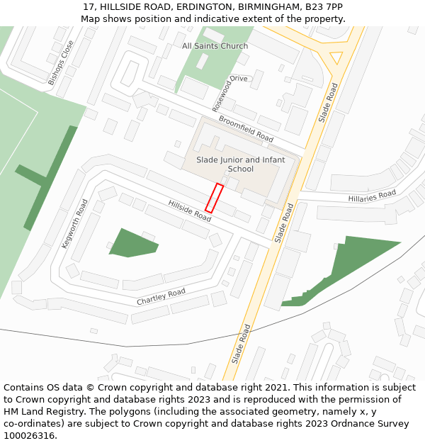 17, HILLSIDE ROAD, ERDINGTON, BIRMINGHAM, B23 7PP: Location map and indicative extent of plot