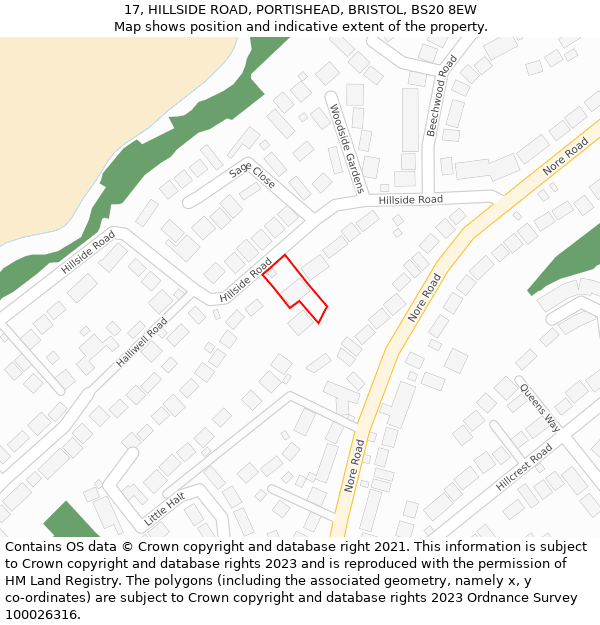 17, HILLSIDE ROAD, PORTISHEAD, BRISTOL, BS20 8EW: Location map and indicative extent of plot