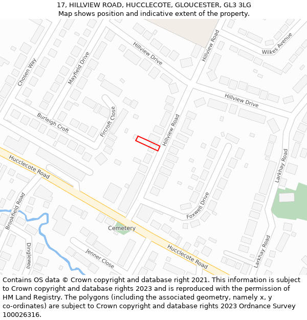 17, HILLVIEW ROAD, HUCCLECOTE, GLOUCESTER, GL3 3LG: Location map and indicative extent of plot