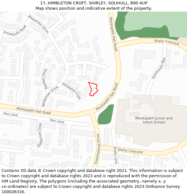 17, HIMBLETON CROFT, SHIRLEY, SOLIHULL, B90 4UP: Location map and indicative extent of plot