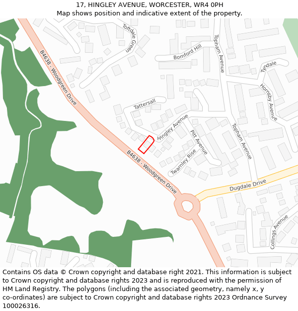 17, HINGLEY AVENUE, WORCESTER, WR4 0PH: Location map and indicative extent of plot