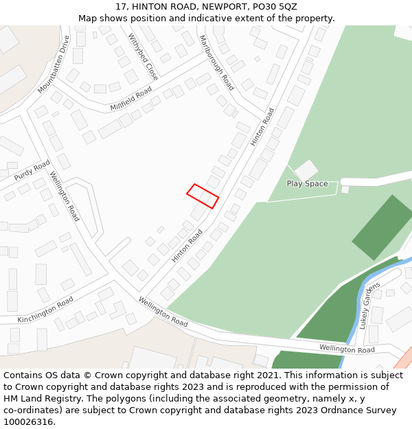 17, HINTON ROAD, NEWPORT, PO30 5QZ: Location map and indicative extent of plot